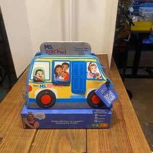 Ms. Rachel Blue and Yellow Tummy Time Activity Bus Plush Toy